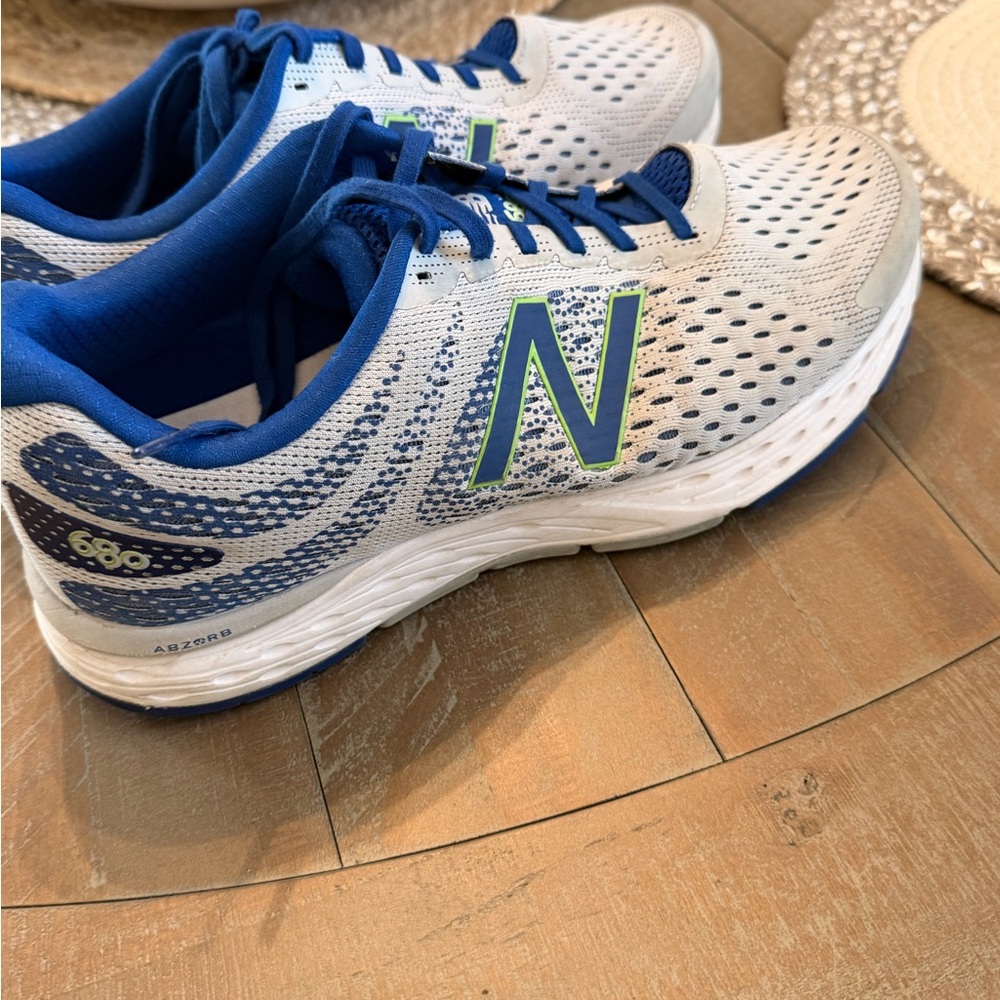 New Balance White and Blue Athletic Sneakers